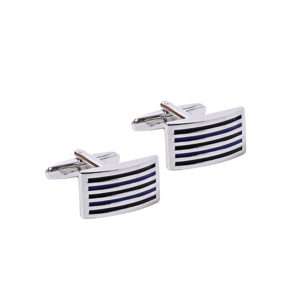 Blue and Black Stripe Rectangle Cufflinks