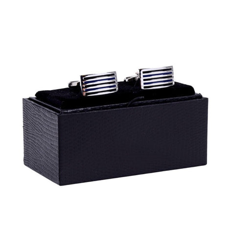 Blue and Black Stripe Rectangle Cufflinks
