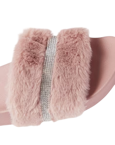 Kate Rhinestone Faux Fur Slides