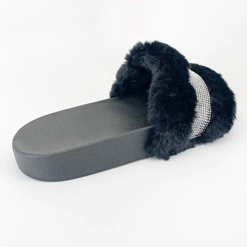 Kate Rhinestone Faux Fur Slides