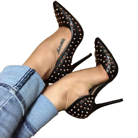 Black Studs Shoes Stiletto Heel Pumps