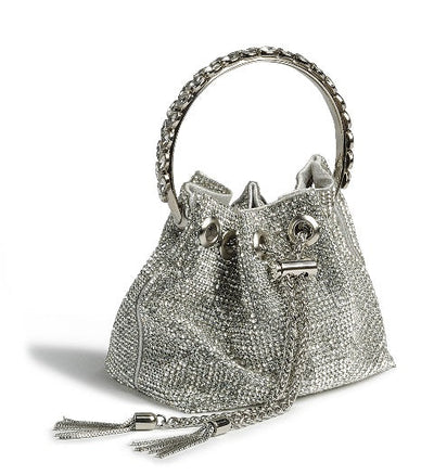 Jerusha Chain Metal Ring Handle Rhinestones Bucket Purse Bags