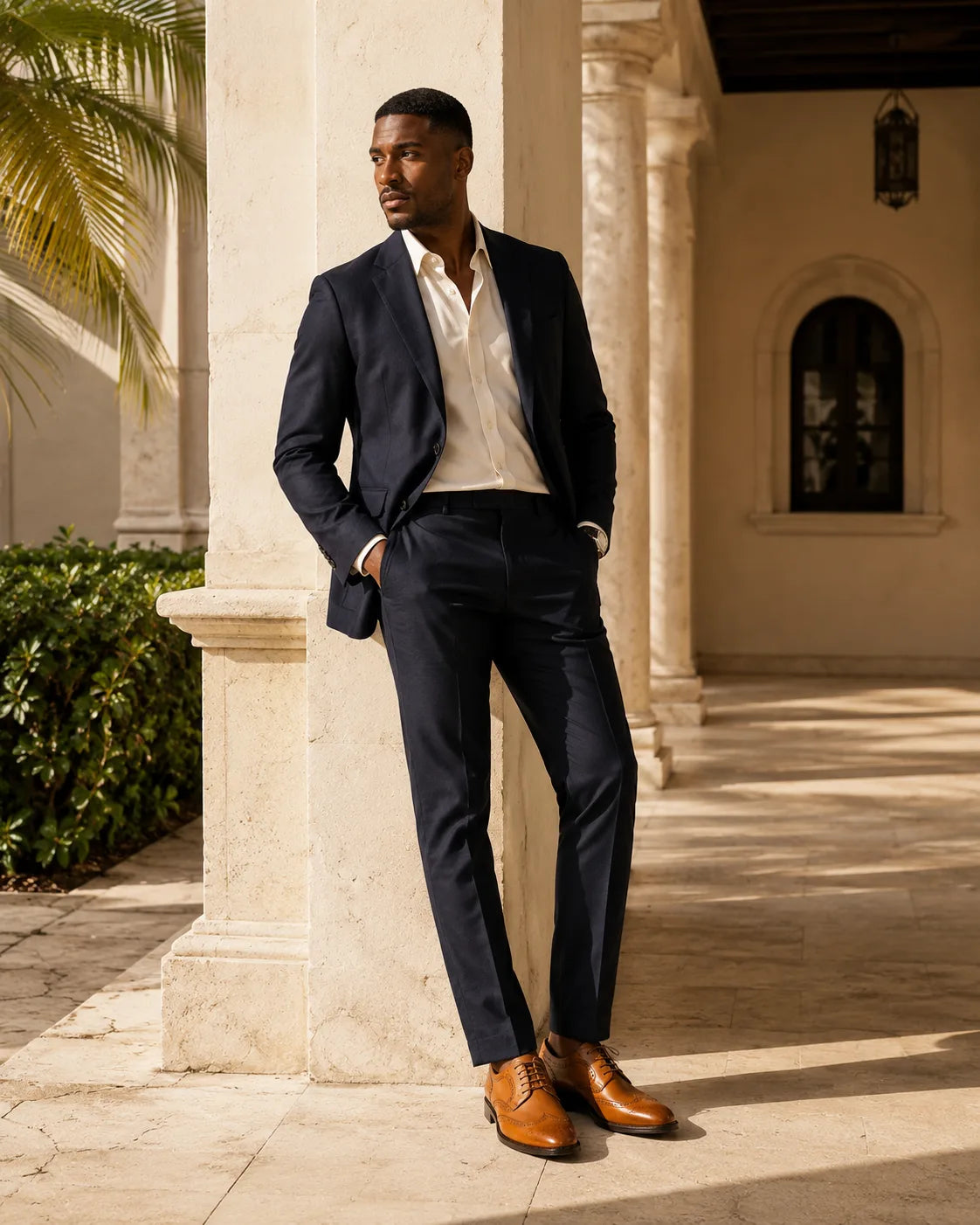 Shoe Monéa men's campaign featuring cognac dress shoes