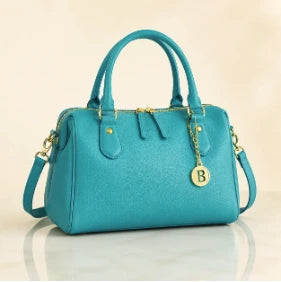 The Day Satchel in Turquoise with gold B charm
