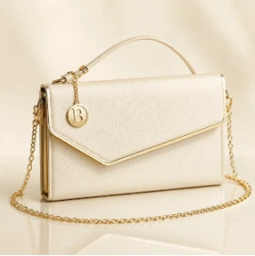 The Evening Clutch in Ivory with gold B charm