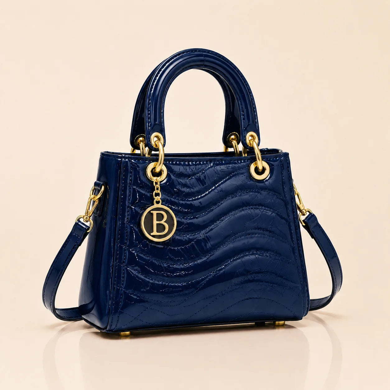 The Signature Bag in Navy with gold B charm